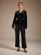 Velvet Wrap Blouse with V-Neckline