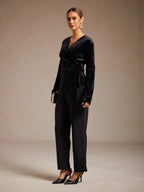 Velvet Wrap Blouse with V-Neckline