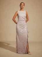 Lace Sequin Maxi Dress with Ruffle Detail