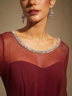 Elegant Beaded Illusion Neckline Formal Dress