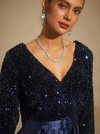 Velvet Sequin Satin Evening Gown