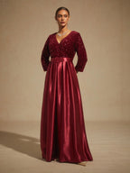 Velvet Sequin Satin Evening Gown