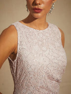 Lace Sequin Maxi Dress with Ruffle Detail