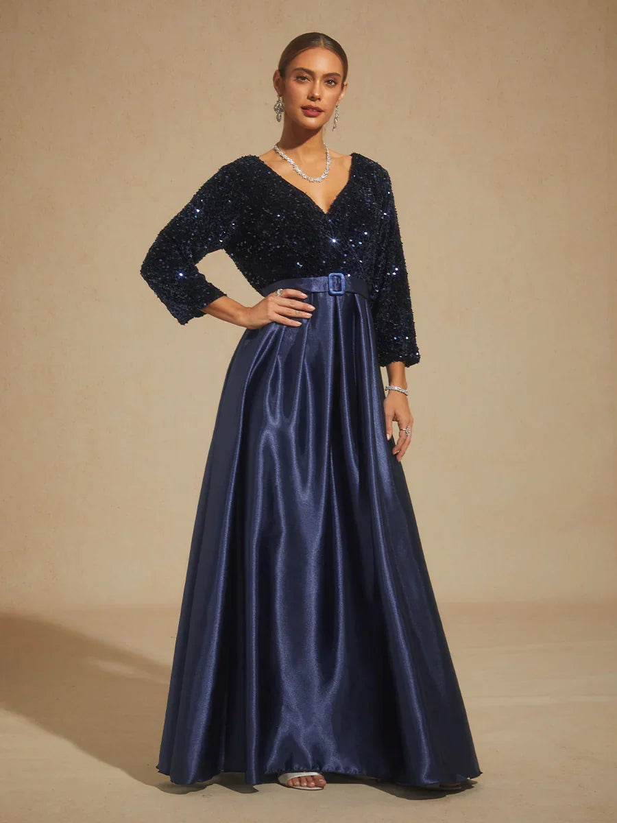 Velvet Sequin Satin Evening Gown