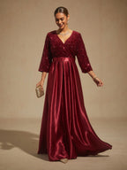 Velvet Sequin Satin Evening Gown