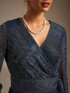 Metallic Pleated Chiffon Evening Wrap Top
