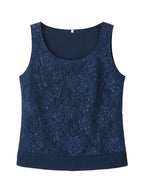 Satin Lace Tank Top with Rhinestones