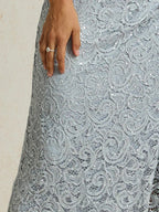 Lace Sequin Maxi Dress with Ruffle Detail