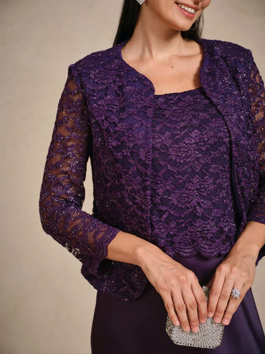 Silver Glitter Lace Jacket with 3/4 Sleeves