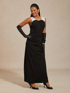 Sleeveless Matte Satin Dress with Lace Detail