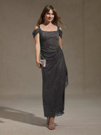 Ankle-Length Cold Shoulder Glitter Mesh Dress