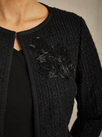 Cropped 3/4 Sleeve Tweed Jacket with Beaded Embroidery