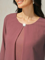3/4 Sleeve Knee-Length Chiffon Dress with Rhinestone