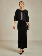 Cropped 3/4 Sleeve Tweed Jacket with Beaded Embroidery